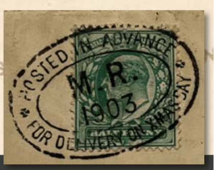Fig 1 An example of the rare ‘Posted in Advance’ postmark produced for the Rochdale trial in 1902
