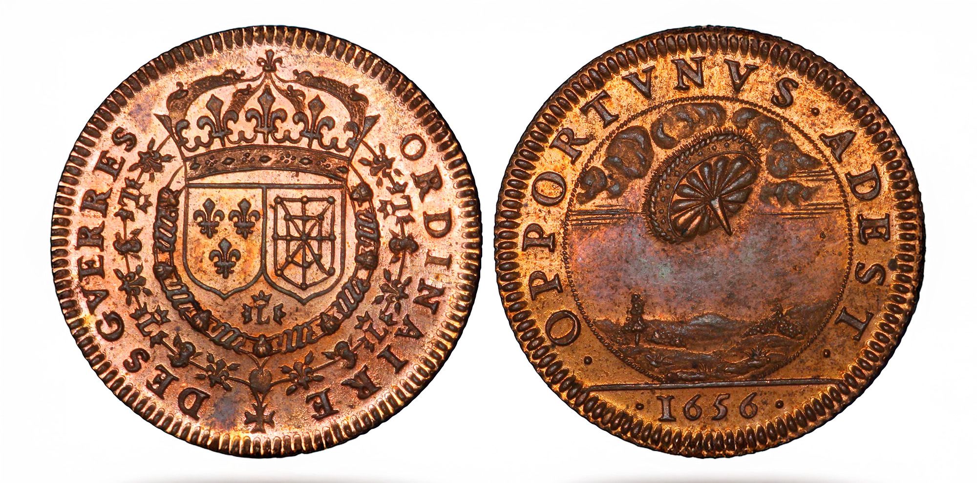 France, 1656. Copper ‘UFO’ Jeton. Image: CGB France. ORDINAIRE DES GUERRES Émission de 1656 - REFRAPPE 1656 fjt_01864 Jetons